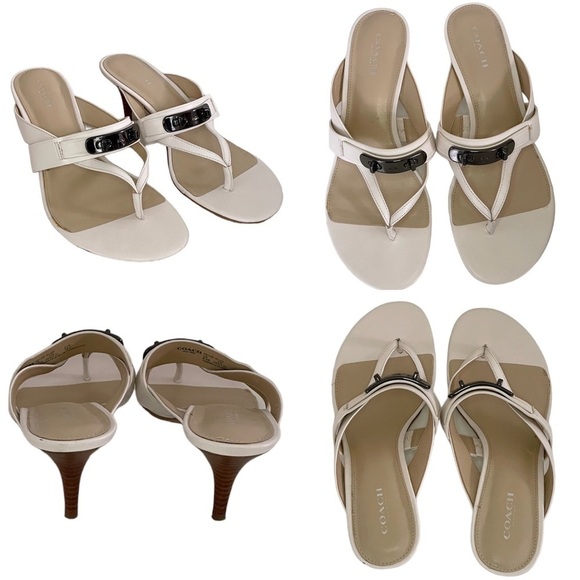 Coach Turnlock Leather Olina Matte White Thong Heel Dress Sandals Women’s 8.5 - Picture 3 of 15